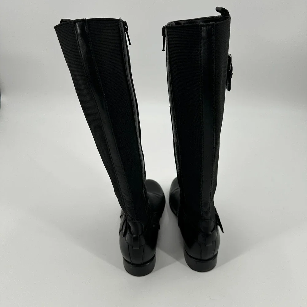 La‎ Canadienne Black Leather Buckle Tall Riding Boots Women Size 5 M